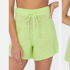WeWoreWhat Lime Knit High-Waist Drawstring Shorts